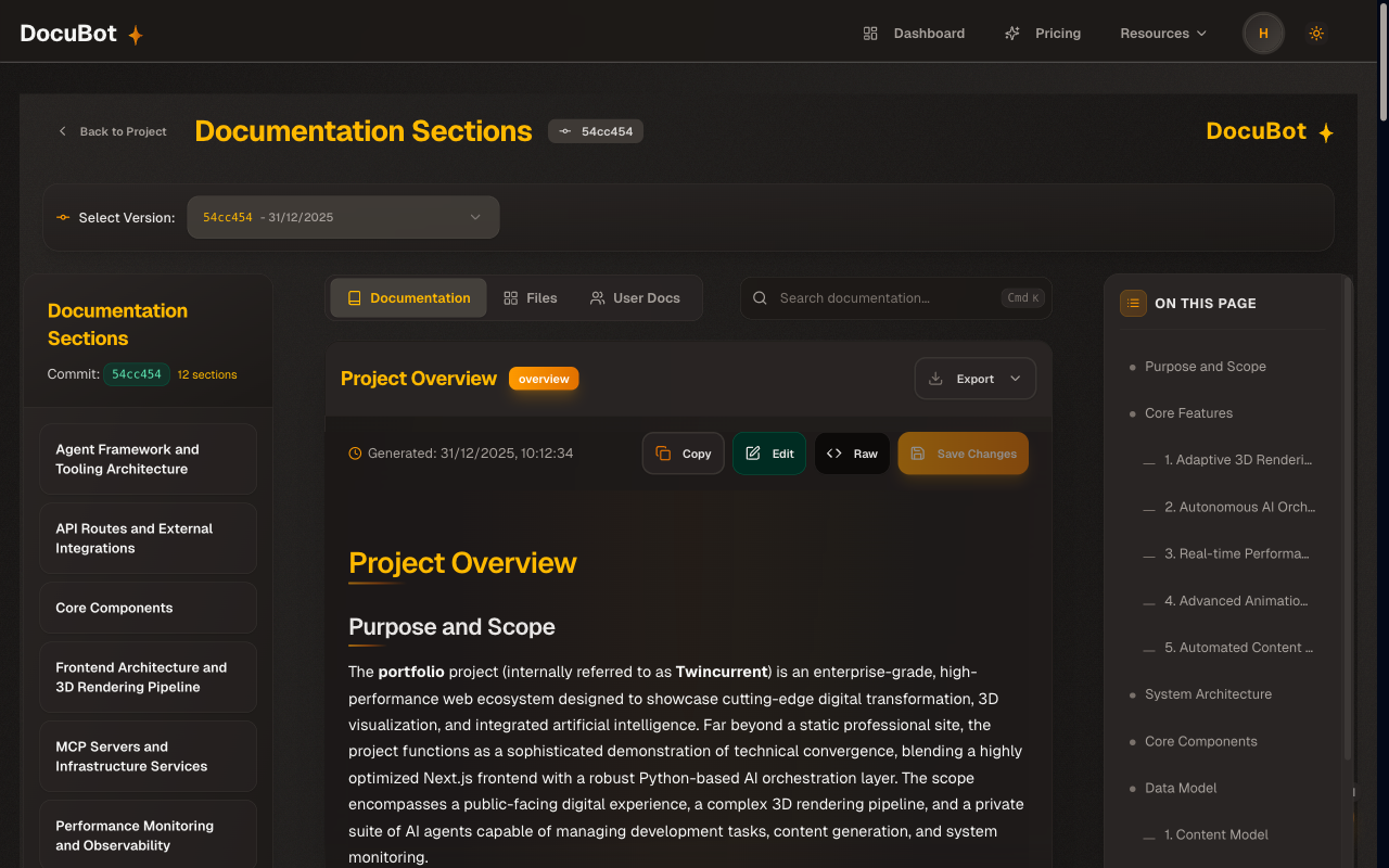DocubotAI Documentation Preview - Auto-generated documentation from your codebase